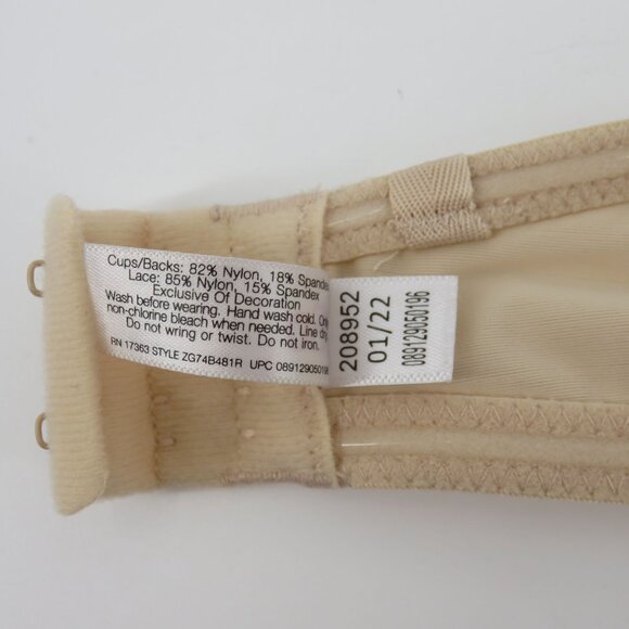 SO 36B Bra Solid Beige Strapless Bra Underwire Padded Lace Accent Bow Womens - Picture 11 of 13